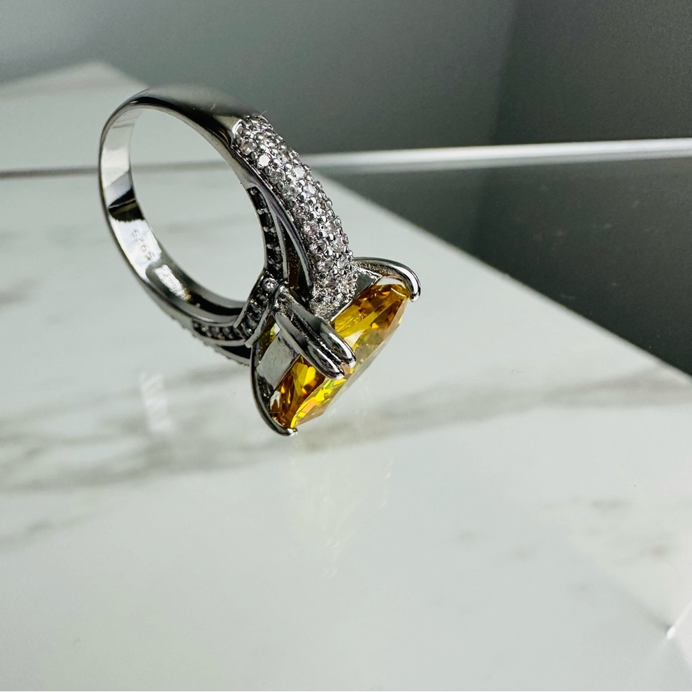 Sterling Silver Yellow Cz Statement Ring Pav Acce… - image 4